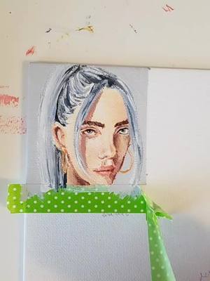 A post by @iuglysweater on TikTok caption: painting my fav artists. who's next? #billieeilish #paint #painting #art #foryou #foryoupage #billie