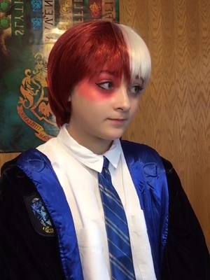 A post by @hannah_moon_ on TikTok caption: Oops #shototodoroki #myheroacademiacosplay #harrypotter #bnha #bnhacosplay #shotocosplay #ravenclaw #shoto #todorokicosplay