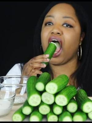 A post by @shegrubbswithlove on TikTok caption: Cucumber challenge on my YouTube channel! #cucumberchallenge #cucumber #fyp #youtube #asmrchallenge  #eating #asmr #foodasmrvideo #asmrsounds