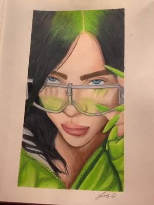 A post by @artbyluis on TikTok caption: I don’t think I’ll ever get tired of drawing Billie.🤭 Also, how did I loose over 1K followers?🥴 #seeya #billieeilish #WhatsYourStuf #art