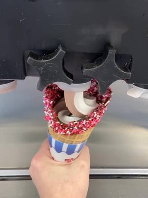 A post by @teaganh23 on TikTok caption: Chocolate dipped Valentines cones 💗💗 #fyp #foryoupage #howto #icecream #valentines #howitsmade #starttofinish #satisfiying