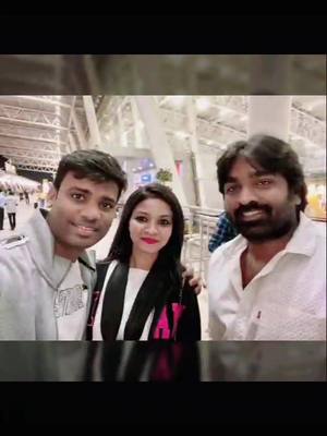 A post by @muthu_fr on TikTok caption: Our lucky day, first flight. vijay sethupathi  Anna sema character, no chance. Came back for the pic. Respect 🤲🙏❤️ @kittygayathri #vijaysethupathi