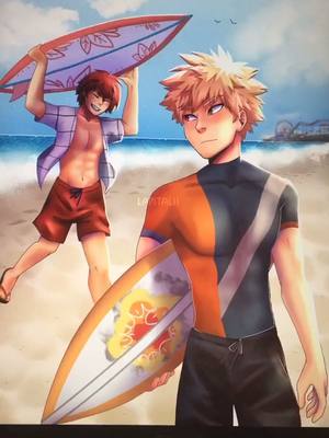 A post by @cars2thesequel on TikTok caption: Kiribaku surfer au! #bnha #kiribaku #surferau #mha #myheroacademia #bakugo #kirishima