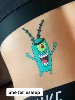 A post by @maddieeecaesar on TikTok caption: Wait till the end lol #painting #bodyart #plankton #spongebob @mckaykayyy