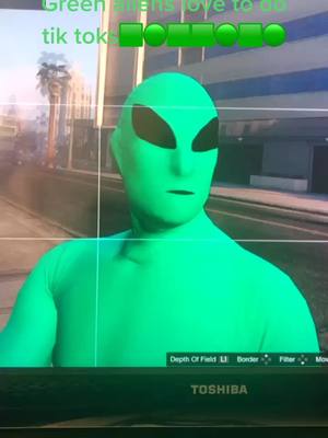 A post by @green.gang0_0 on TikTok caption: Green gang stand upppppp#foryoupage #viral #greenalien #greenalien #gta5 #gta