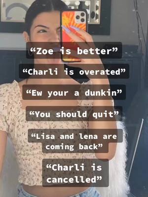 A post by @.glitchcharli on TikTok caption: idc if zoe is better or if Lisa and Lena are coming back bc I’m here for charli not the hate so pls stop commenting that Zoe is better. ily charli