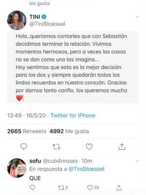 A post by @tinistaasiempre_ on TikTok caption: hoy llego la noticia de que yatra y tini cortaron, estoy muy triste pero seguro es lo mejor para ellos ❤️ #para #foeyou #tini #yatra #terminaron #fyp