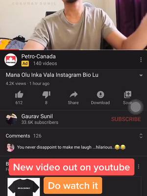 A post by @gauravsunil on TikTok caption: New video on YouTube “Mana olu Inka vala Instagram bio lu” #telugucomedy #hyderabadi