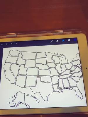 A post by @mariacurbeloo on TikTok caption: Day 1 of filling in the map of the USA with the state flag #got2bhome #procreate