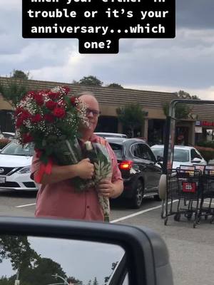 A post by @garrettpenney on TikTok caption: Trouble or anniversary? @frederick #fyp #ReplyToComments #flowers #anniversary #roses #foryoupage #both