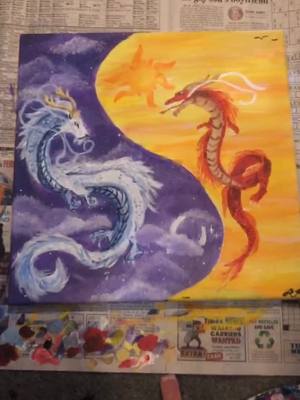 A post by @basicpainter01 on TikTok caption: Which one was better? Time Taken: 4 hours and 23 minutes #fyp #painting #yinandyang #chinesedragon