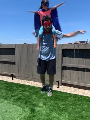 A post by @tiktok.with.eman on TikTok caption: Look mom we’re flying !! #cartooncharacter  #flying #hiddentalents #dadsoftiktok #daddydaughter #foryou #fypシ