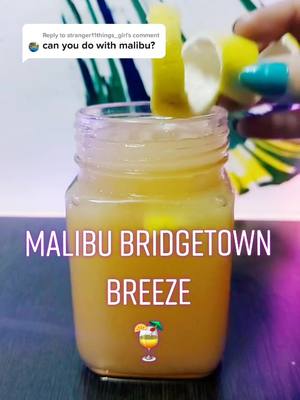 A post by @beverage_mixologist on TikTok caption: Reply to @stranger11things_girl How to make Malibu Bridgetown Breeze🥥 #tiktokchef #edutok #beverage_mixologist #trending #fyp #foryou #malibu #DIY