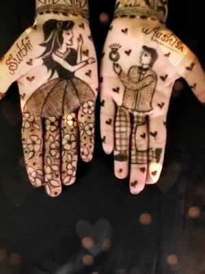 A post by @swt_melody on TikTok caption: part-3 kaisi_lagi_mehndi🤗?#mehndi👌#Aarbhi👩‍❤️‍👨#engment 💍#excited #couplegoals #foryoupage #sur_desining👰 #tysm my mehndi artist 👸🥰👌