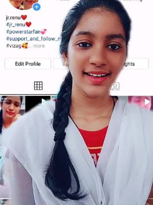 A post by @jr.renu on TikTok caption: hi everyone I'm officially on instagram jr.renu❤️ #jr_renu #pspk #jaijanasena #jaipowerstar #vizag #followme #supportme❤️🙏🏻