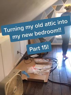 A post by @averyb_34 on TikTok caption: Turning my attic into my new bedroom- Part 15!! #UnitedWeDance #SummerProject #DIY #painting #foryoupage #bedroom #renovation #decor #TwoOptions