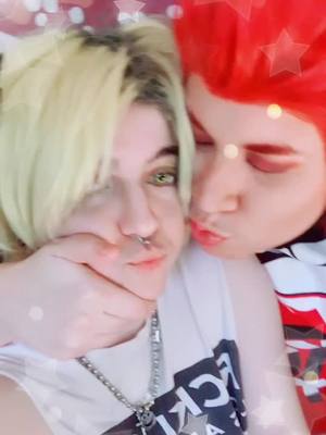 A post by @gentle.sunflower on TikTok caption: I try to kiss but head bonk instead >:'I #kirikami #kirikamicosplay #kirishimacosplay #kaminaricosplay #bnhacos #kirishimacos #denkicos #denki #bnha