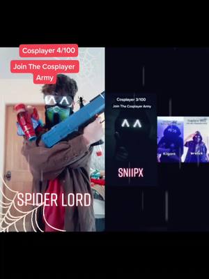 A post by @spiderlord15 on TikTok caption: #duet with @sn11px This web slinger is joining the cosplayer army. Come join the cosplayer amry.#chemion #webs #cosplay #nerfguns #spiders #friends