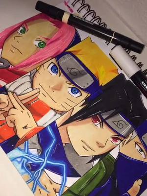 A post by @haruhikaay on TikTok caption: team 7🍃✨ give me anime character i could draw in manga style #fyp #foryoupage #xyzbca #naruto #narutoshippuden #sasuke #kakashi #uchiha #anime #art