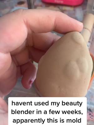 A post by @nadthetiktokgod on TikTok caption: to the garbage she goes #makeup #makeupfail #ew #beautyblender #mold #fyp