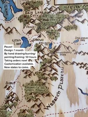 A post by @i.am.rogue88 on TikTok caption: Finished product! Taking orders! #art #supportart #SmallBusiness #utah #woodburning #original #map #travel #explore #lotr #painter #Love