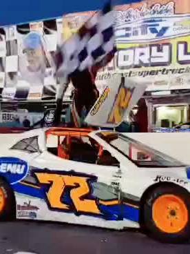 A post by @braydenmonteith00 on TikTok caption: Brayden won!! Bandoleros at Kingsport Speedway!#win #nascar #nextgeneration #work #blueemu #winning #legal #racing