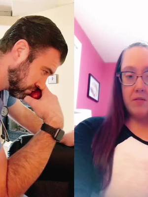 A post by @dr.mcsteamy on TikTok caption: #duet with @its_bratty_alyssa_1988 Faaaar from cute- but good for a laugh! #ProblemSolved #horrortok #spooky #spooktober #doctor #cute #apple #dadbod