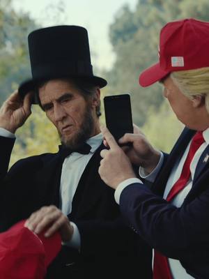 A post by @abeandtrump on TikTok caption: Perfect NEW Ep. 8! - HATS - Trump gives Abe the most beautiful gift with very beautiful words. #AbeAndTrump #VoteEarlyDay