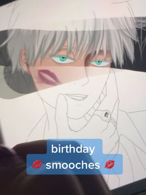 A post by @rayg_artx on TikTok caption: happy birthday to my hubby 🥳 he got smooches as his present 💋 #jujutsukaisen #jjk #gojousatoru #satorugojo #animeforyou #animefyp