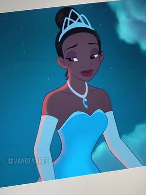 A post by @vanotyarts on TikTok caption: Tiana is so beautiful, it’s unreal 😱 #tiana #princesstiana #disneyprincess #weddingdress #gloupdisney #disney