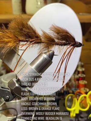 A post by @hunter_f18 on TikTok caption: Peanut Envy Articulated Streamer #FlyTying #FlyFishing