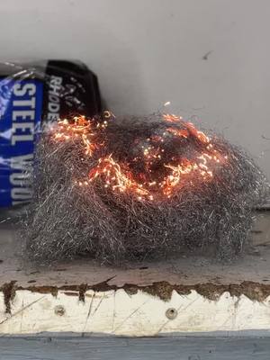 A post by @metzie72 on TikTok caption: Steel wool & 9V battery 🔥 #creatorportal #satisfying #foryou #experiment