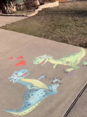 A post by @audreyplata on TikTok caption: Dinosaurs in love🥰 #fyp #chalkart #chalk #valentine #Love #fy #foryoupage #foryou #ValentinesDay #tiktokartisits #valentinesday2020 #heart #dinosaurs