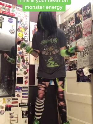 A post by @xxkayden_angelxx on TikTok caption: Don’t drink the devils piss or THIS will happen to YOUR heart. 😰 #scenekid #monsterenergy #scenecore #sceneboy #scene