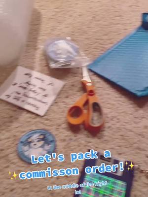 A post by @starpupstudio on TikTok caption: I'm up packing a commission order so I thought I'd record it! ✨ #furryartist #furrybadge #furryfandom #furrycommission