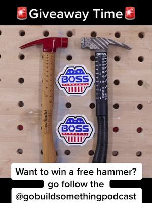 A post by @penaltyboxwoodshop on TikTok caption: Go check out @gobuildsomethingpodcast on Instagram for a chance to win a @bosshammerco Hammer!