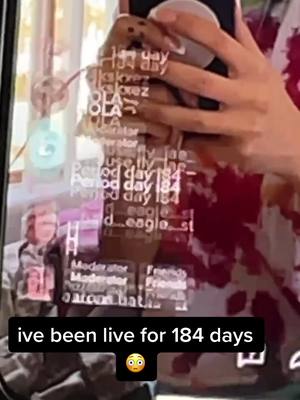 A post by @aarons.sunglasses on TikTok caption: i’ve been live for 184 days 😳🕶🤏 #24hourlivestream #fyp #foryoupage