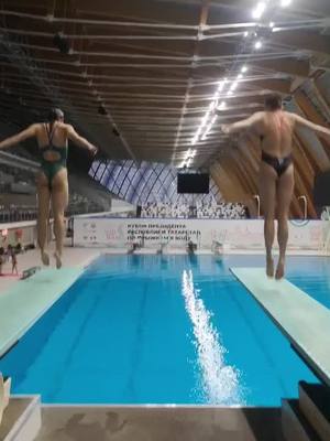 A post by @mash.poliakova on TikTok caption: Diving awayyyy with my girl 👯‍♀️💦 #BOSSUpYourGame #synchro #diving #foryou #womeninsport