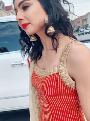 A post by @taradesigns03 on TikTok caption: Shaukeen Lady In Red 💋✨ #ladyinred #indianjewellery #punjabijewellery #indianjewelry #jewelry #sharara #suit @yskcreations #fyp