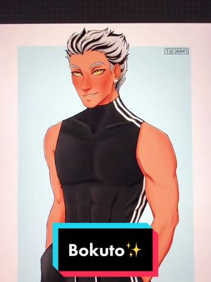 A post by @tucdraws on TikTok caption: He just got out of the gym👀✨    #bokuto #haikyuufanart #haikyuu #anime #art #bokutokoutarou