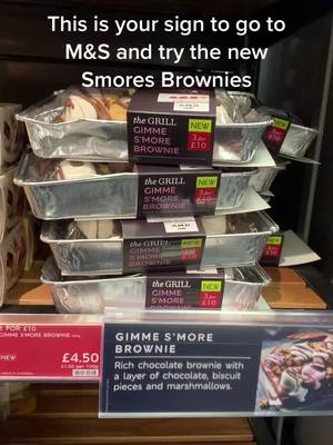 A post by @mandsepsom on TikTok caption: Our New S’mores Brownies! great for the grill or the oven 🍫 #marksandspencer #mands #mandsfood #smores #brownies #fyp #foryoupage