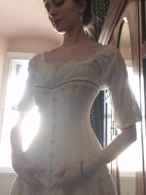 A post by @bernadettebanner on TikTok caption: I heard there was a new corset trend 👀 (This is specific to the 19th c since before then, these things weren't called corsets but 'bodies' or 'stays'