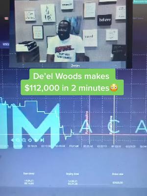 A post by @leavaye on TikTok caption: De’el Woods makes $112,000 in 3 minutes! DM me to copy his trades! #workfromhome #workfromyourlaptop #hfxtrading #quickmoney #stonks