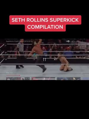 A post by @w.w.e02 on TikTok caption: Who wants more compilation#ROMWEGetGraphic #WWE #foryou #foryoupage #sethrollins #superkick