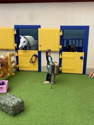 A post by @blue.ridge.modelss on TikTok caption: Be happy🙃🥰 (Please disregard the unrealistic features and hazards, such as the the lead rope dangling😬😂) #schleich #stopmotion #pony #horses #fyp