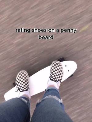 A post by @pennyygirls on TikTok caption: rating shoes on a penny board💗 (owner 1) #pennyboard #penny #board #sneakers #vans #rating #fyp #foryou #foryoupage