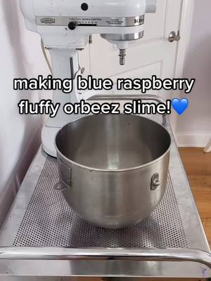 A post by @slime_business00 on TikTok caption: making blue raspberry fluffy orbeez slime!💙 #fyp #fy #foryoupage #slimee #business #getthisfamous #blueraspberry #fluffy #orbeez #MACscaraface