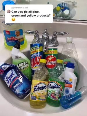 A post by @cleaningmamai on TikTok caption: Answer to @kiara1ox 💙🍋💚 #fyp #productoverload #productdump #cleaningtiktok #asmrcleaning #ajax #comet #fabulous #lysol #tydbol #mrclean #limeaway