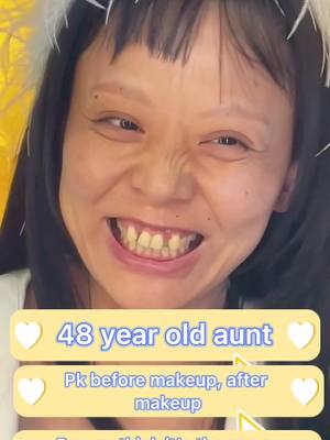 A post by @twnb071 on TikTok caption: 48-year-old aunt, do you think it is the same person before and after makeup # makeup