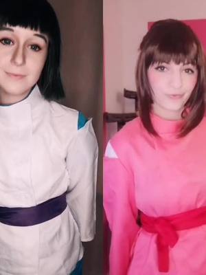 A post by @kyuu_uzumaki on TikTok caption: #Duett mit @pandahimechan 💕#chihiro #chihirosreiseinszauberland #haku #hakuchihiro #gibli #giblicosplay #cosplay #chihiroxhaku #anime